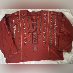 Zara NWOT boxy embroidered v neck top